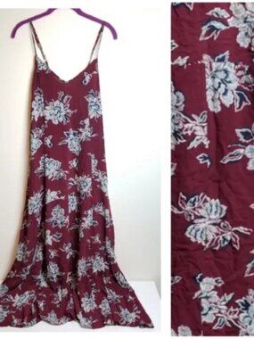 Floral Burgundy Slip Maxi Dress - Elegant Spaghetti Strap Style